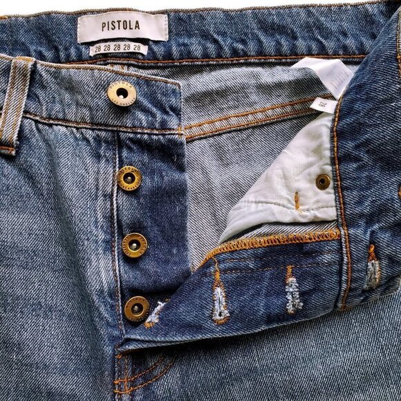 Pistola Distressed Button Fly Blue Jeans High Rise Slim Size 28 - Picture 11 of 16